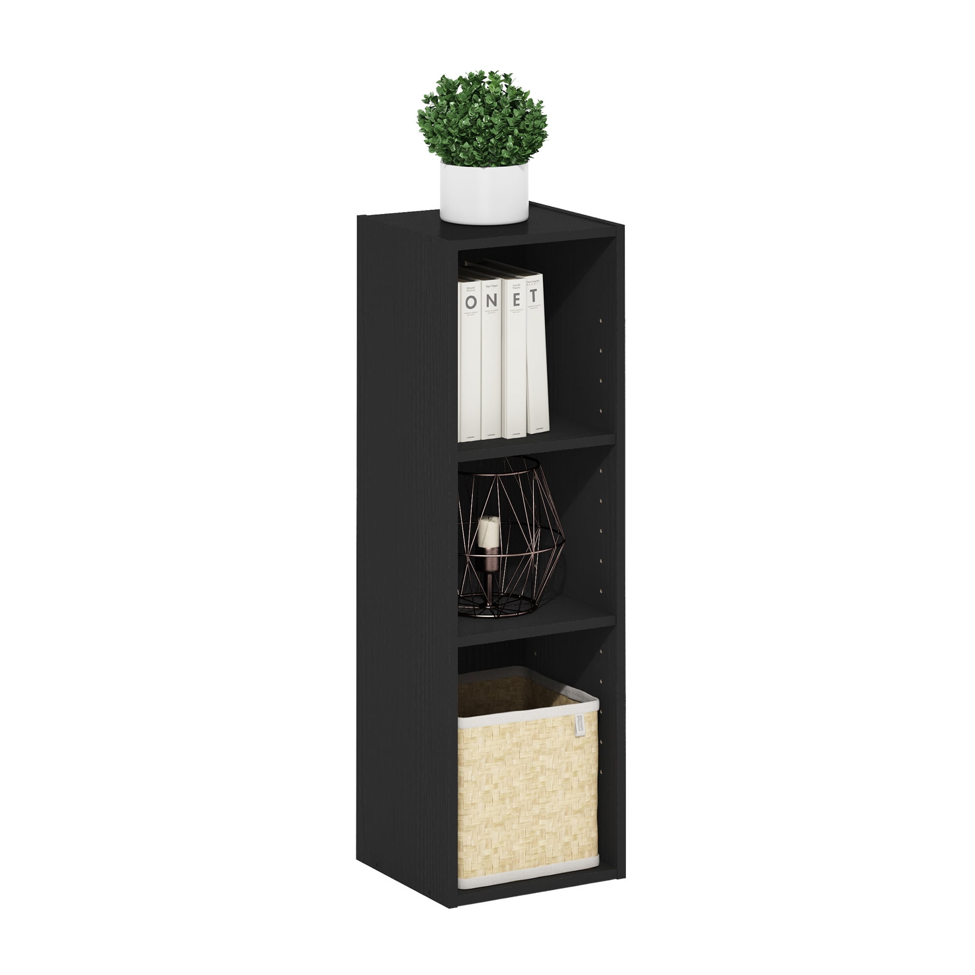 Furinno Fulda 3-Tier Space Saving Storage Shelf Bookcase, 10-Inch Width, Blackwood