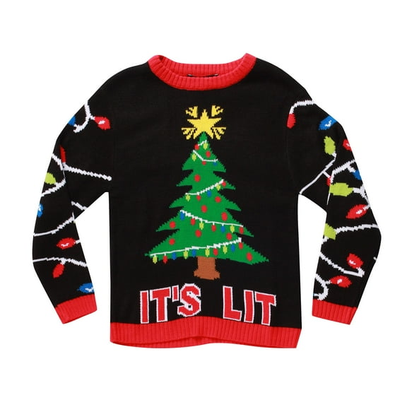 #followme Ugly Christmas Sweaters for Girls 68601-363-7-8 (Black - It's Lit, 14-16 Years)