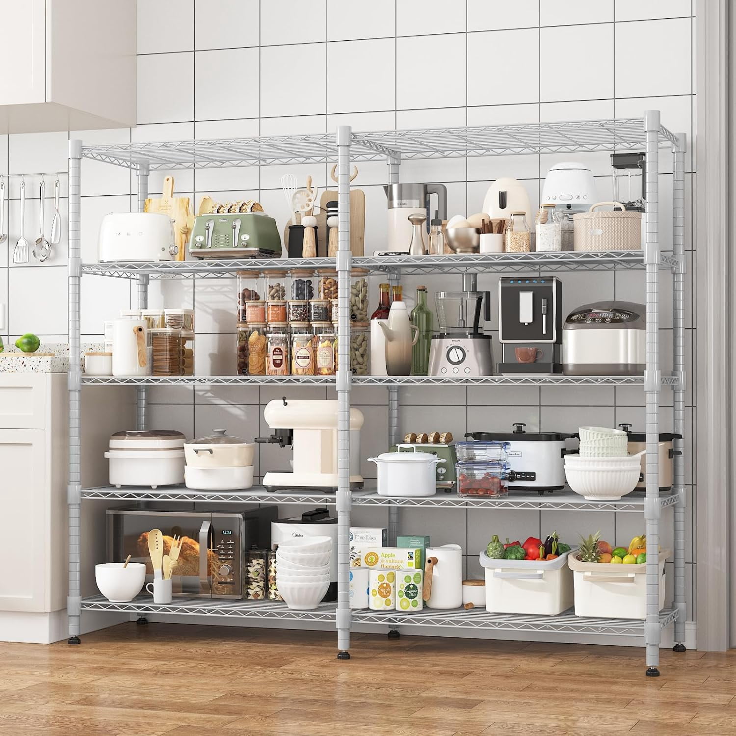 Sailvan 5-Tier Heavy Duty Metal Storage Rack, 60"W x 14"D x 72"H, 1500LBS Capacity Adjustable Wire Shelving Unit for Garage Pantry Kitchen,Silver