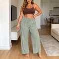 thumbnail image 4 of Bovxnpu Womens Pajamas Bottoms Sleep Pants Striped Bubbled Cotton High Waist Casual Wide Leg Long Pants Sleepwear, 4 of 5
