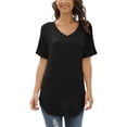 thumbnail image 4 of Capreze Ladies Tops Short Sleeve Tee Solid Color T Shirt Fashion T-shirt V Neck Pullover Black L, 4 of 6