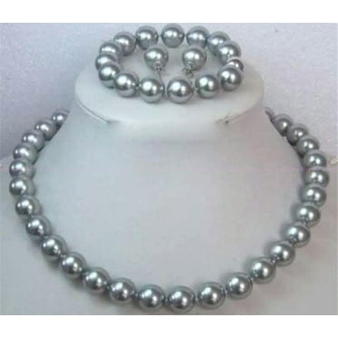 K-KED Fashion 10mm Gray South Sea Shell Pearl Necklace Bracelet Earrings Set