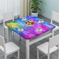 thumbnail image 3 of Colorful Tie Dye Pattern Square Fitted Tablecloth with Elastic Edge,Square Table Cover,Washable Elastic Table Cover for Home Kitchen Party Decor 36"x36", 3 of 6