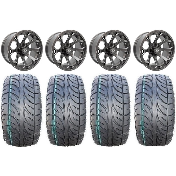 GTW Raven 14" Golf Cart Wheels Gray 205x30 Fusion ST Tires Yamaha