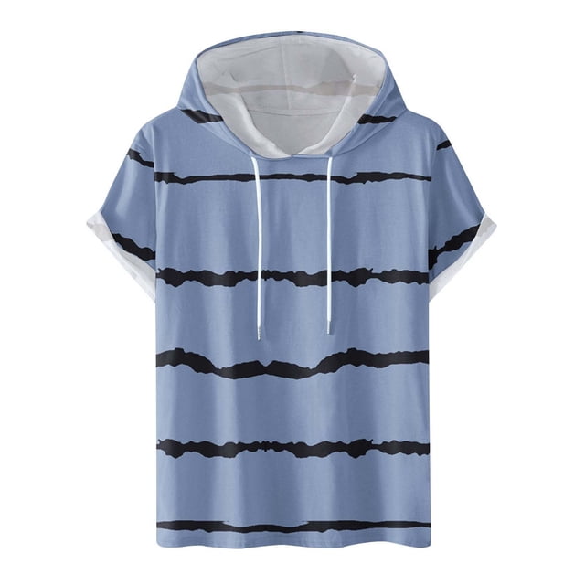 FAIWAD Men's Short Sleeve Hoodies Sweatshirt Striped Print Drawstring Athletic Lightweight Hoodies Tops