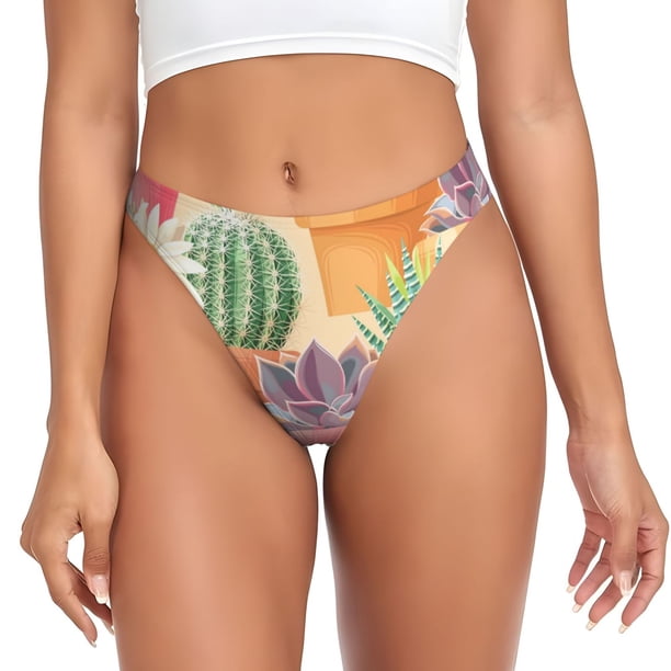 Fotbe Succulent And Cactus Tanga Sin Costuras para Mujer con Estampado – Panties Invisibles, Transpirables y Cómodos para Uso Diario-Medium