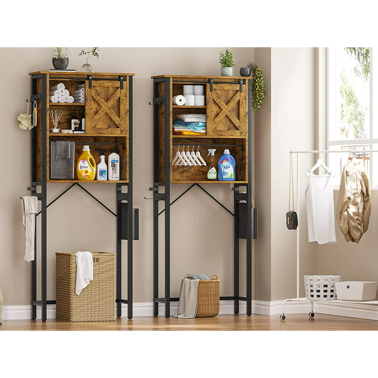 Farmhouse Over The Toilet Storage Cabinet 4-Tier Bathroom Shelves Over  Toilet with Storage Bag and Hooks, Rustic Brown