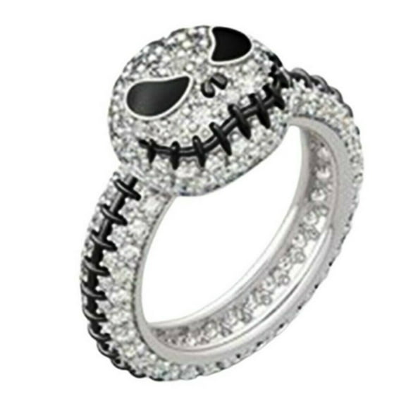 Nightmare Before Christmas Jack Face Rhinestone Stainless Steel Band Ring Size 7