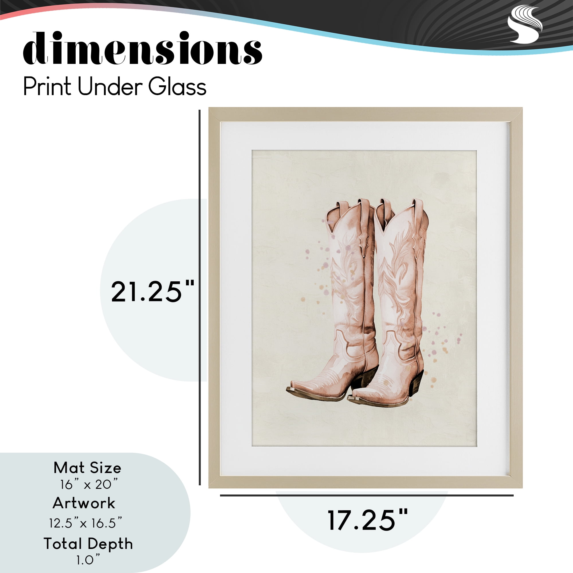 Howdy Cowgirl Pastel Boots Birch Framed Print Under Glass, design by Kim Allen
