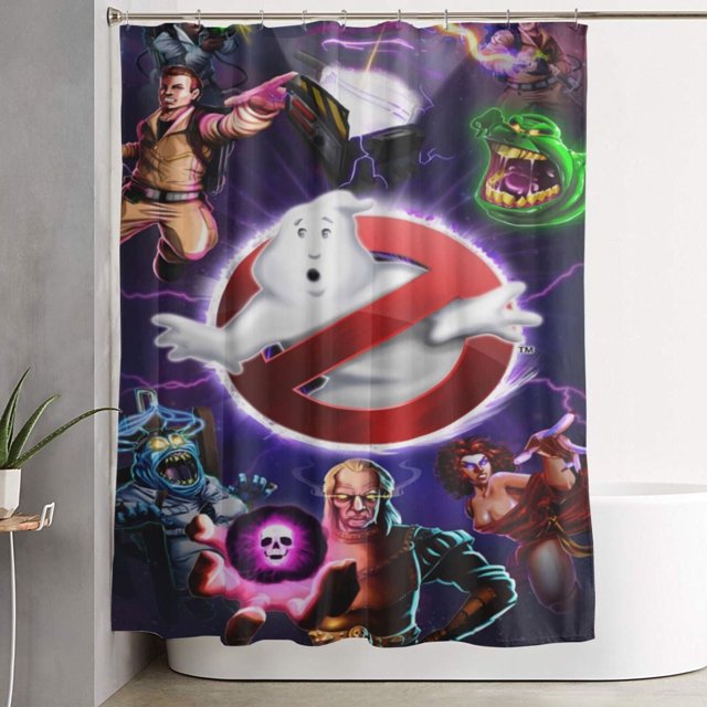 Cortina de ducha de los Cazafantasmas, diseño de dibujos animados, con 12 ganchos, impermeable, lavable, de poliéster, para decoración del baño, 60 x 72 pulgadas, de hierro