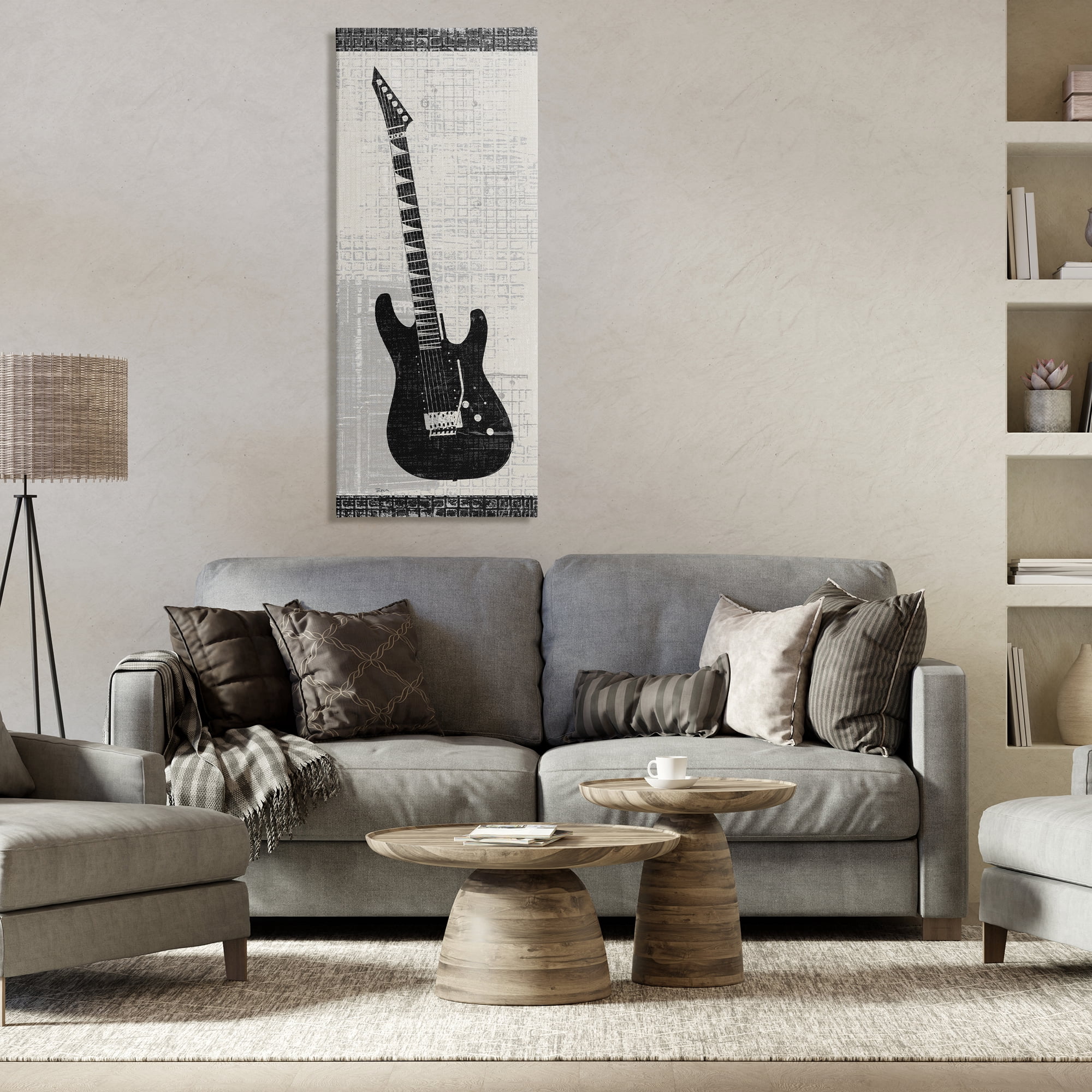 Stupell Industries Patterned Electric Guitar Performing Arts Painting Gallery Wrapped Canvas Art Print Wall Art, 20 x 48