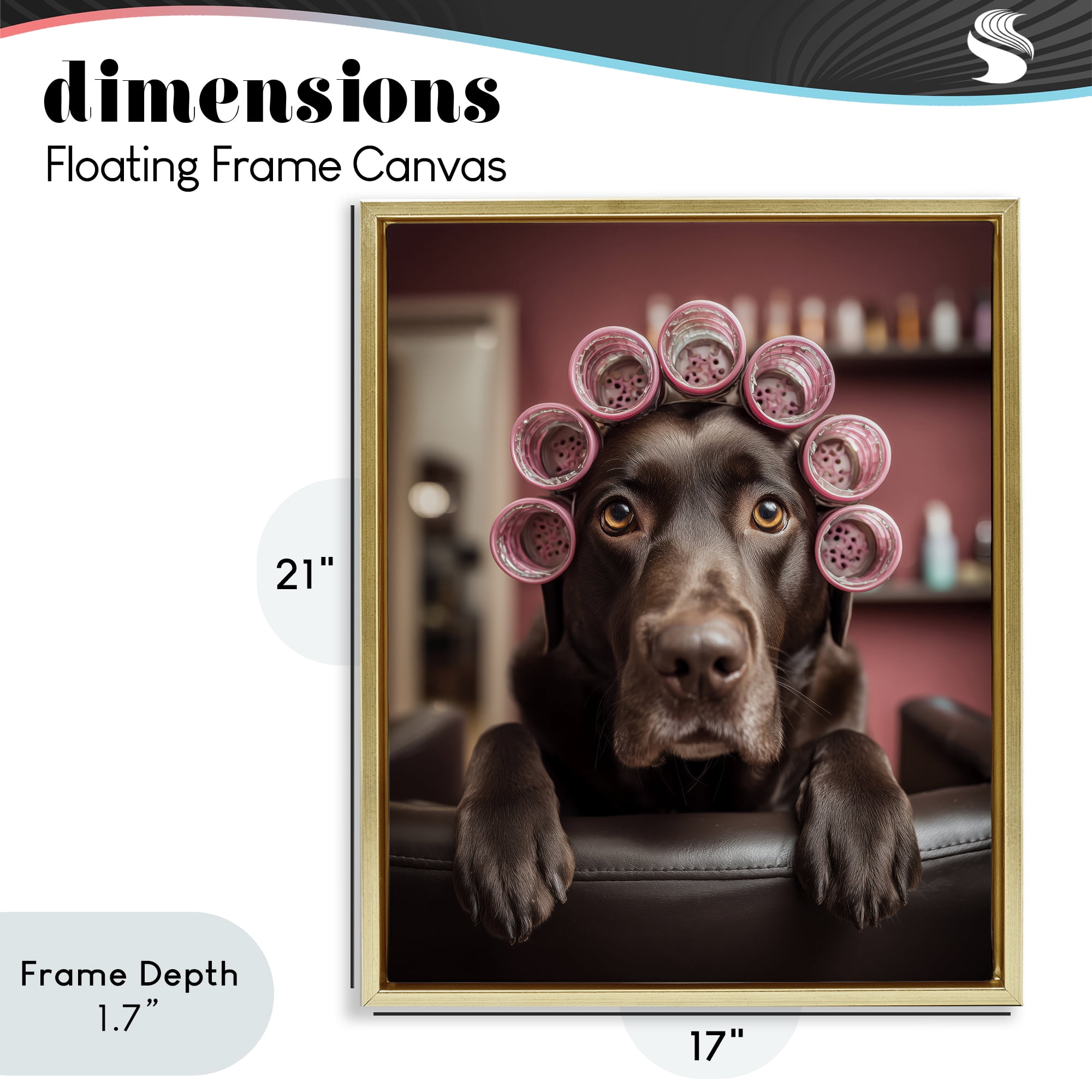 Stupell Industries Dog at Salon with Curlers Gold Framed Floater Canvas Wall Art, design by Scott Stulberg