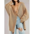 thumbnail image 4 of Women Oversized Chunky Knit Open Front Cardigan Sweater Button Up Rib Knitted Sweater Jacket Fall Khaki S, 4 of 9