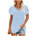 thumbnail image 4 of Plebaso Blouses à Col en V Croisé pour Femmes Manches Courtes Tunique Décontractée Hauts d'Été Amples pour Femmes, 4 of 7