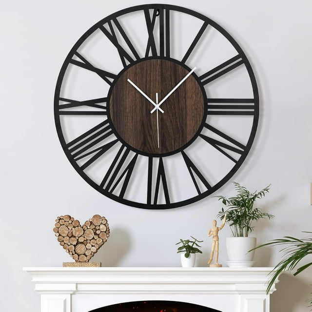 Mee 2ou Wall Clock - 24 Inch Wall Clocks for Living Room Decor - Battery Operated Wall Clock for Bedroom Kitchen - Nearly Silent Wall Clock Non Ticking - Unique Elegant Design for Home Décor