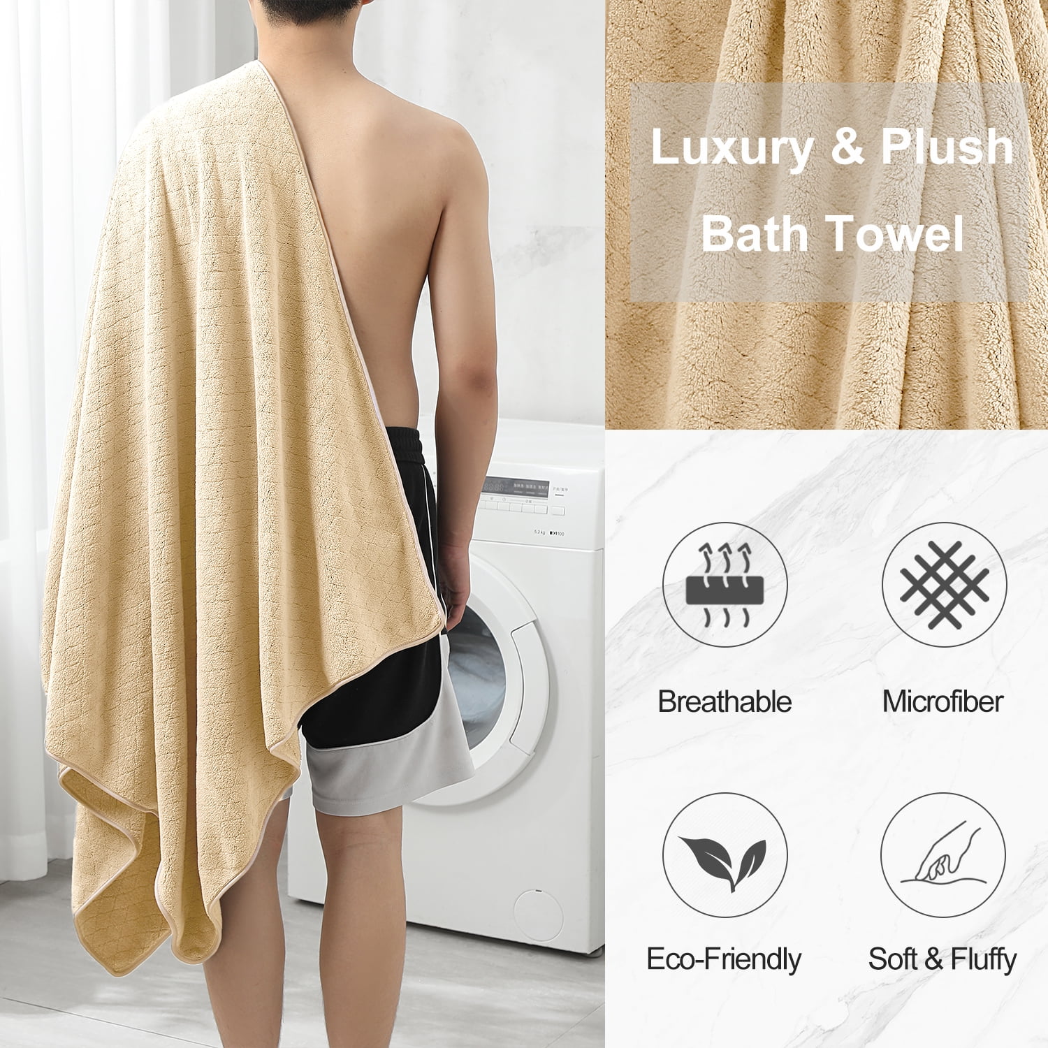 Smuge 18 pcs Bath Towel Sets, Include 6 Bath Sheet Towels, 6 Hand Towels, 6 Washcloths, Soft Microfiber Highly Absorbent Shower Towel for Bathroom Gym Spa(Apricot Yellow)