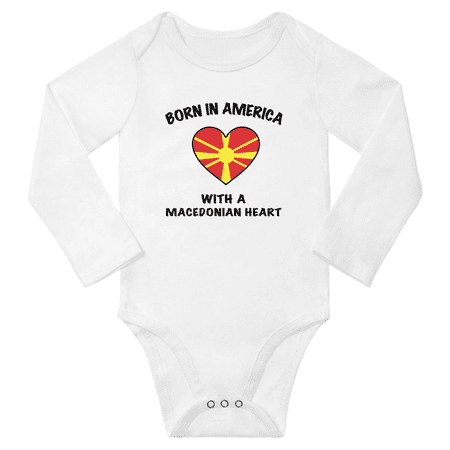 

Born in America With a Macedonian Heart Baby Long Sleeve Romper (White 6 Months)