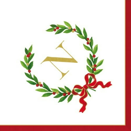 - Christmas Monogram Initial N Paper Cocktail Napkins 20pk