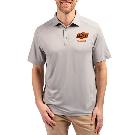 Men's-Cutter & Buck  Gray Oklahoma State Cowboys Forge Alumni Eco Stretch Recycled Polo