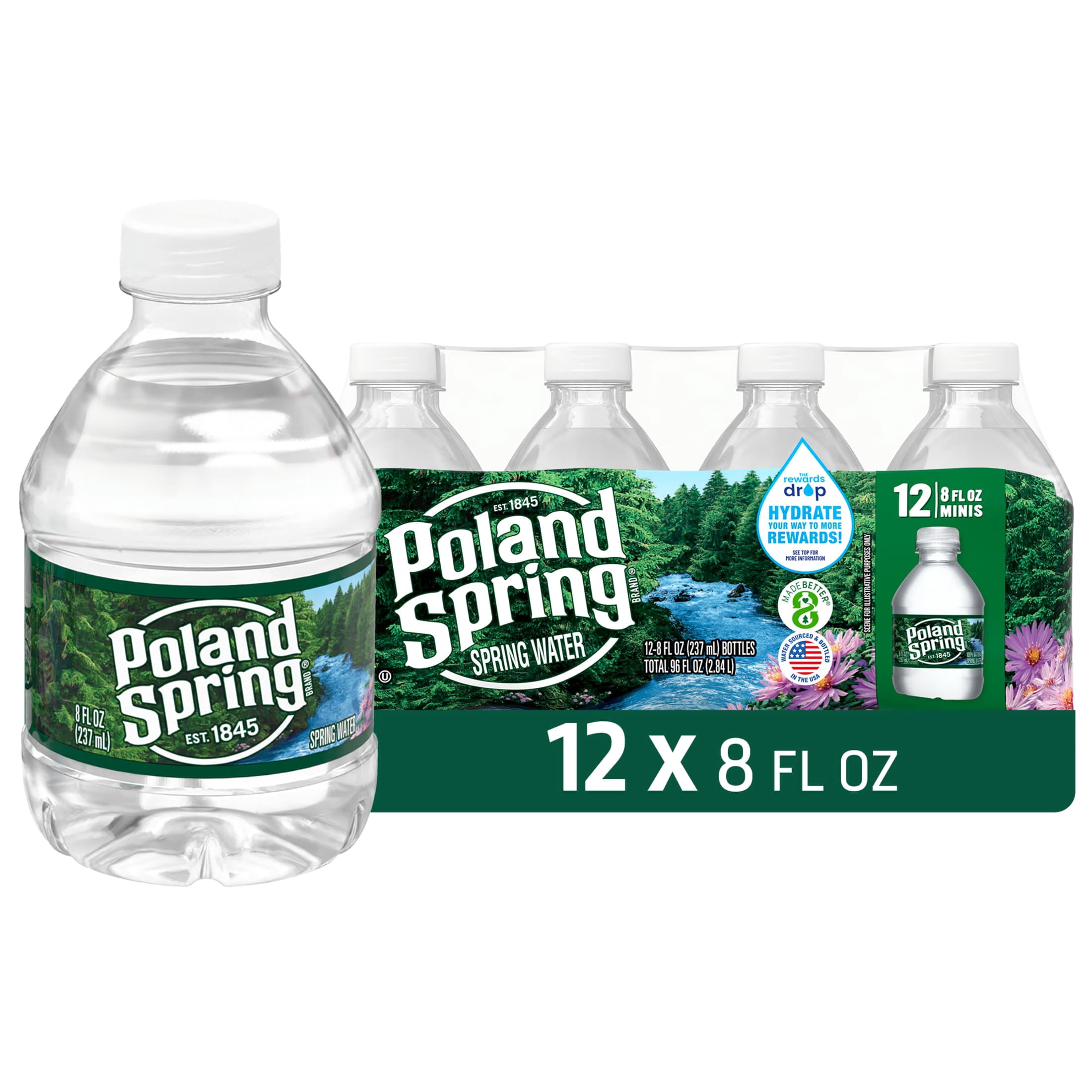 (2 pack) Poland Spring Maine Spring Water, 8 fl oz, 12-pack Plastic Bottles