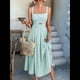 thumbnail image 5 of Vestido Midi de Verano con Tirantes Finos, Botones y Lazo Frontal para Mujer, Estampado Floral Verde M, 5 of 10