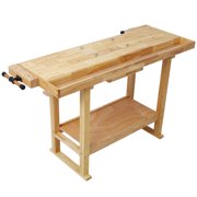 55 Solid Wood Workbench with 1 Drawer and Lower Shelf, Multi-Function Workbench for Garage, Woodworking Carpenter Workshop