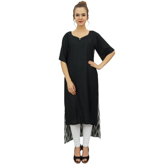 Bimba Women's Rayon Black Kurti Asymmetrical Hem Designer Kurta With Scarf - 8