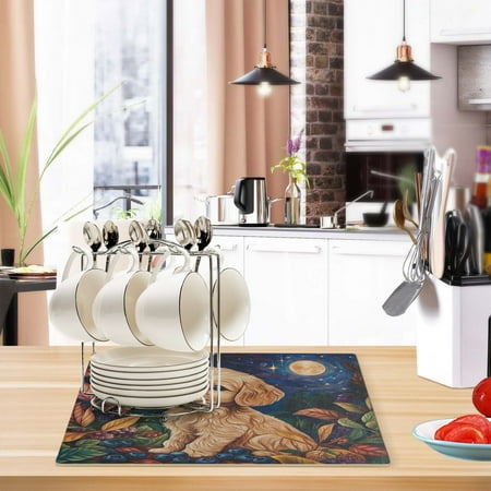 

Kitchen Leather Drying Mat 17.7*11.8*0.12 Inch Kitchen Drying Mat Coffee Machine Mat Dish Drying Mats Fast Water Absorption Beautiful Fashion Yellow Cute Dog