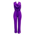thumbnail image 2 of Women's Sequin Jumpsuit, Cowl Neck Halter Backless Romper, Sleeveless Wide Leg Jumpsuit for Women, Glittery Party Wear, Club Outfit, Prom Dress, Date Night and Special Occasions-Purple, 2 of 5