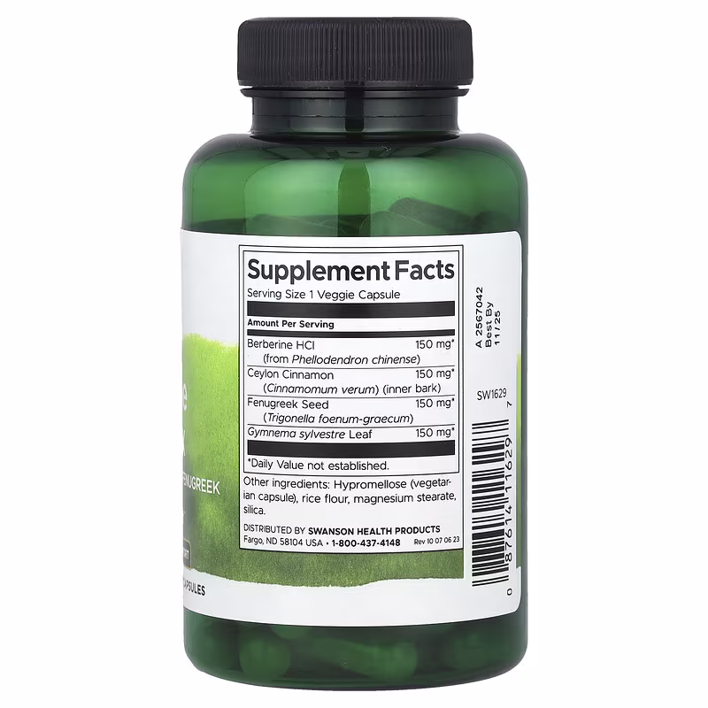 Swanson Berberine Complex with Cinnamon, Gymnema & Fenugreek - Herbal Supplement Promoting Cardiovascular Health, Blood Sugar Support, and Healthy Glucose Metabolism - (90 Veggie Capsules)