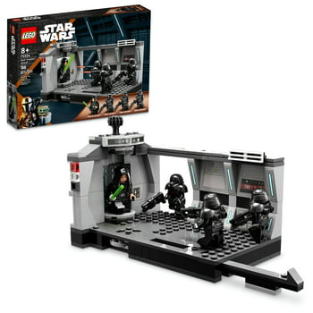 LEGO Star Wars Dark Trooper Attack 75324 Set, Mandalorian Buildable Toy with Revolving Elevator, Luke Skywalker Minifigure and Lightsaber, Travel Toy for Kids
