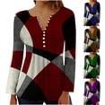 thumbnail image 5 of Women's Tunic Tops for Leggings Fashion V Neck Long Sleeve Graphic Floral Printed Shirts Button Casual Ruched Blouses(Red,S), 5 of 5