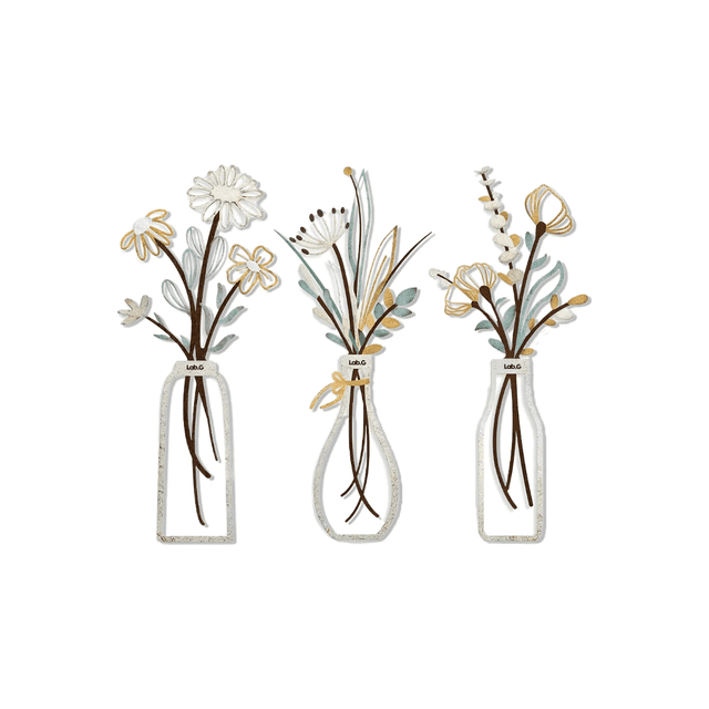"Jarrón Metálico De Pared Adorno Metal Pared Flores 3 Piezas Lab.G, Azul claro "