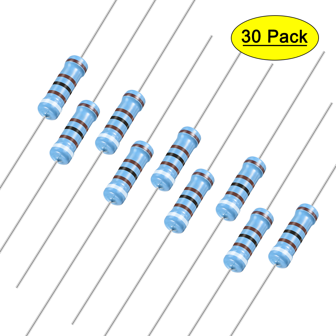 30Pcs Metal Film Resistors 9.1K Ω 2W 1Tolerances 5Color Bands