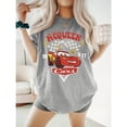 thumbnail image 1 of T-Shirt d'Été à Manches Courtes Cars Lightning McQueen pour Femmes, Col Rond, Imprimé Course Rapide, Quatre Saisons, 1 of 10