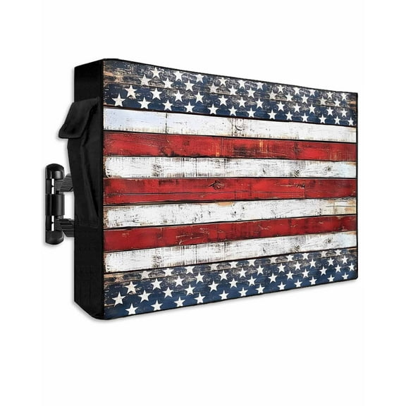 4th of July Outdoor TV Cover 70 to 75 Inch Weatherproof, Independence Day Blue Star Red Stripe 600D Oxford TV Covers with Waterproof Zipper, Outside Flat TV Screen Protector Size 68"W x 42"H x 4.5"D