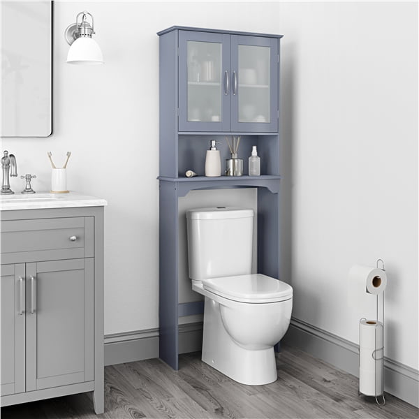 FullFurnique Toilet Storage Cabinet with 1 Open Shelf, Gray