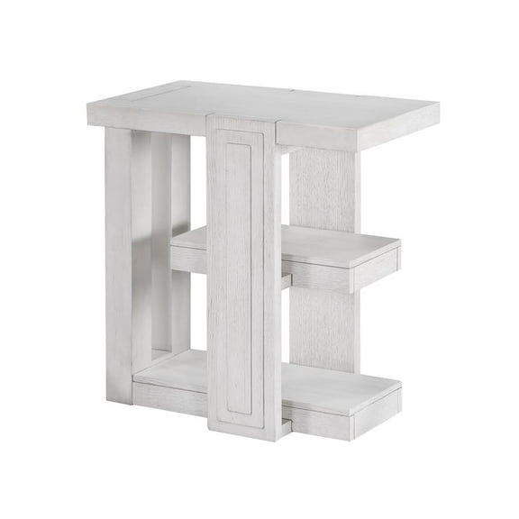 Dover 14" Rectangular Side End Table with Storage Shelves Cerused White Oak Wood