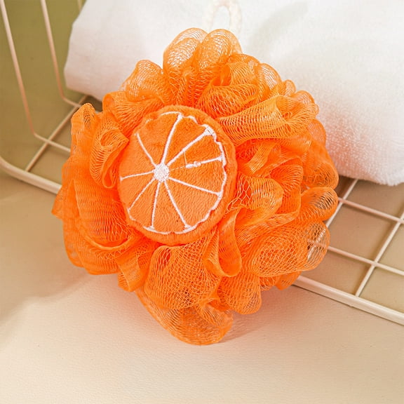 HYLLai Fruit Bath Ball 2-in-1 Bath Sponge & Back Scrubber - Extendable Handle Shower Sponge, Loofah Fiber Body Wash Sponge for Hard-to-Reach Areas (Orange)