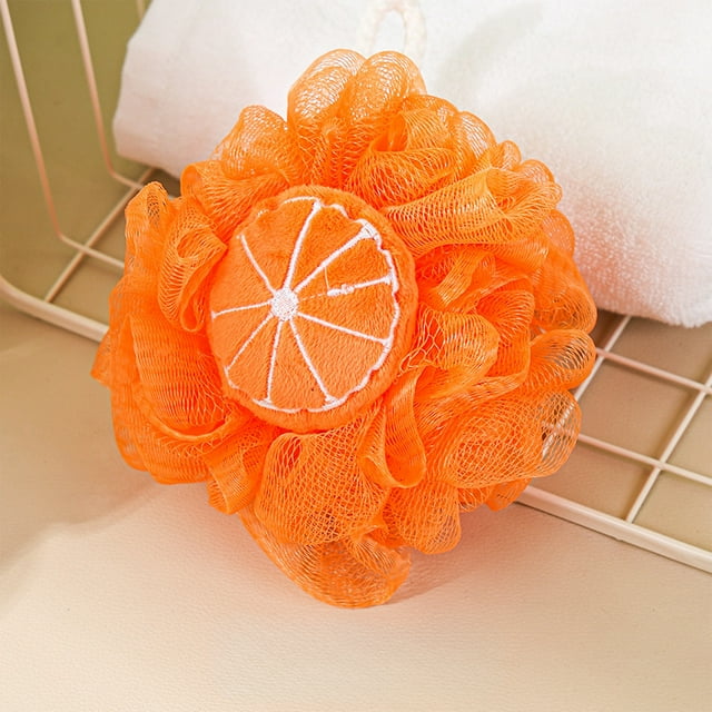 Boule de Bain en Polyester en Forme de Fruit avec Corde de Suspension, Design à Grille Élastique Douce pour une Mousse Riche, 14cm/5.5 Po, Douce pour Tous Types de Peau, Séchage Rapide, Cadeau de Vacances en Beige