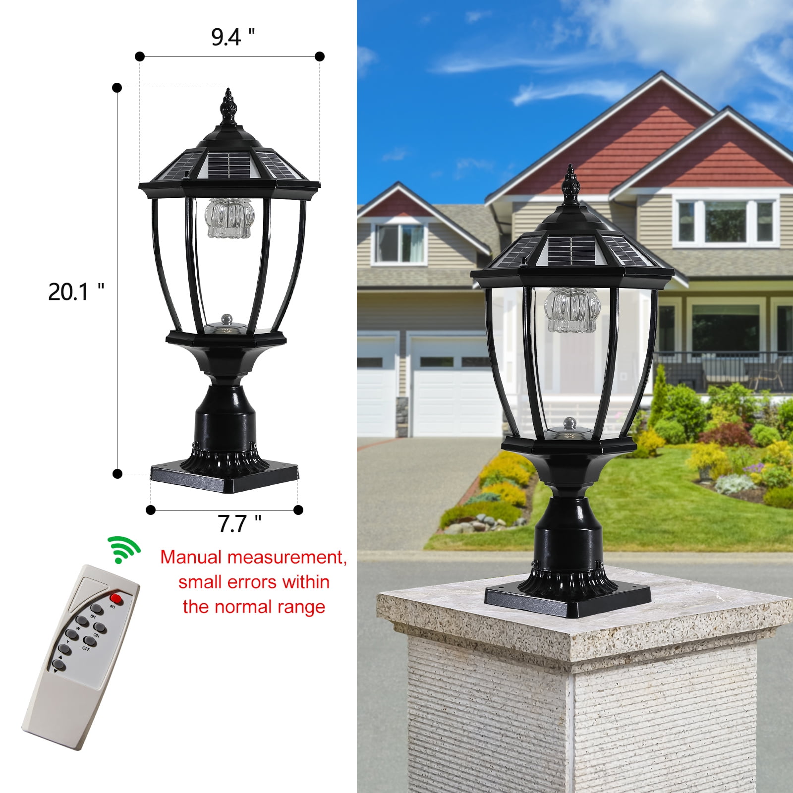 Solar Lamp Post Light, 20in (H) 3000/6000K 120 Lumens Outdoor Post Lights with Pier Mount Base, IP65 Waterproof Outdoor Lighting for Garden,Yard,Gate 2 pack