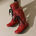thumbnail image 6 of Bnwani Women Boots New Winter Fashion Toe Flat Mid-Calf Versatile Casual Boot Red Size 8.5, 6 of 9