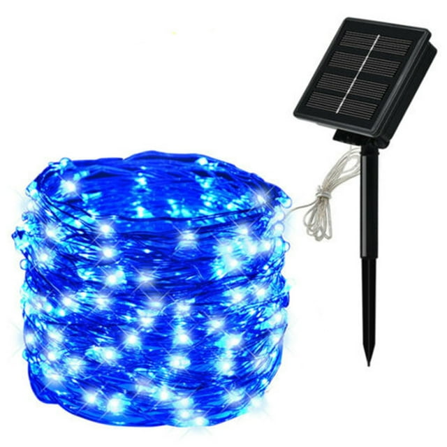 Cadena de luz Irfora Panel solar Cadena de luz Alambre de cobre 8 modos Luces de hadas Decoración impermeable para fiestas en el jardín (20m 200 luces, Azul) Irfora Cadena de luz