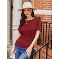 thumbnail image 2 of Weardear Womens Ruched Tops Dolman Short Sleeve Shirts Casual T Shirts Boat Neck Summer Off Shoulder Batwing Tops, 2 of 6