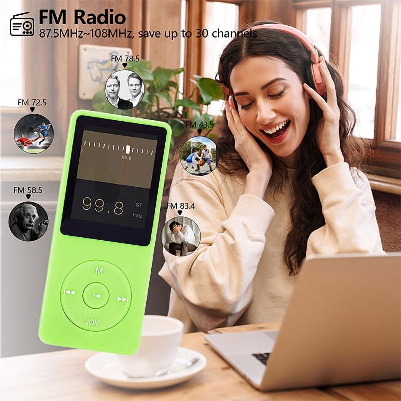 MP3 Player, Music Player with 16GB Micro SD Card, Build-in FM Radio/Video Play/Voice Recorder/E-Book Reader, Supports up to 128GB, Green