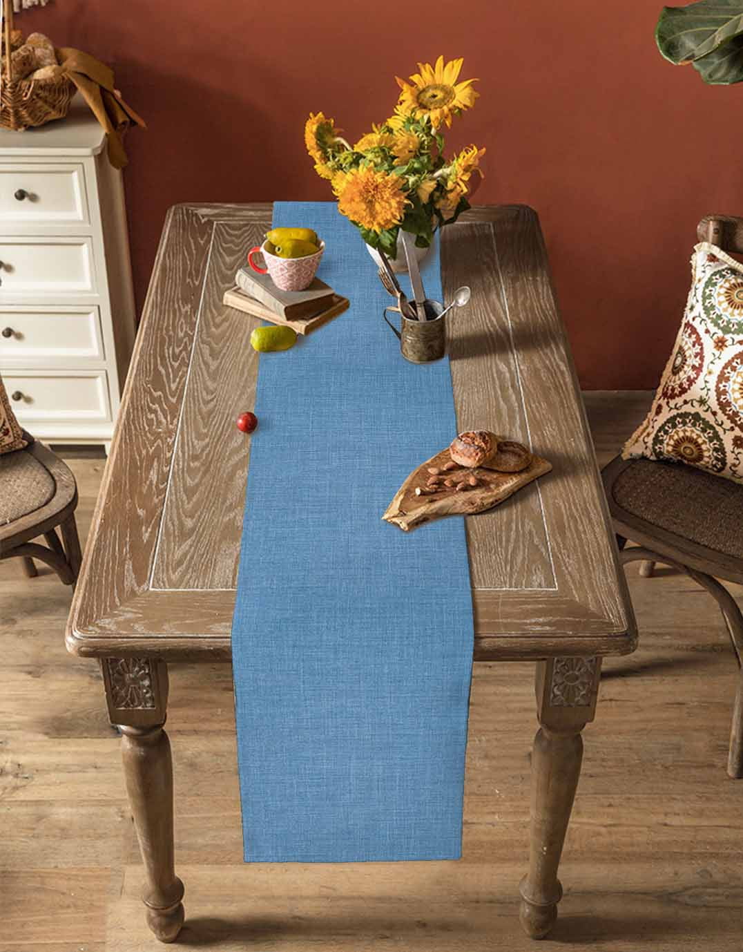 nqOlkjepod Blue Burlap Texture Table Runner 70 Inches Long Farmhouse Dress Scarves, Farmhouse Vintage Blue Dining Tablerunner for Coffee Table/Kitchen Island/Party Décor, 13" x 70"