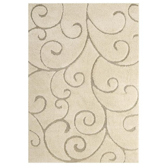 Modway Jubilant 5' x 8' Scrolling Vine Shag Area Rug in Cream