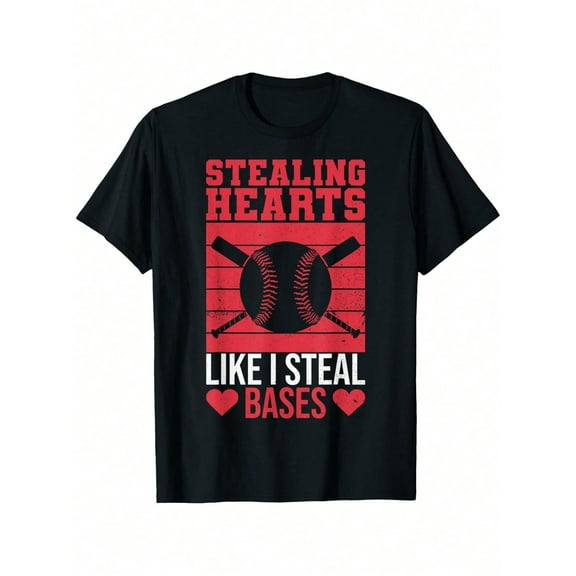 Funny Baseball Valentines Stealing Hearts Like I Steal Bases T-Shirt For Boys Soft Fabric, Breathable, Comfortable Short Sleeve Tees Perfect For Boys Shirts Boy Girl Best Gift