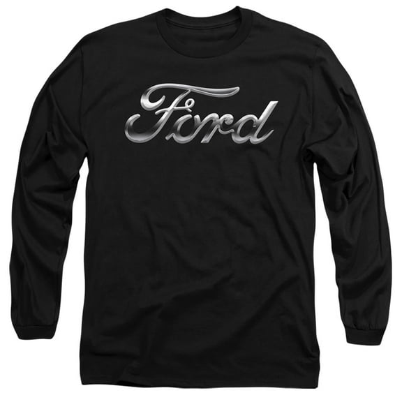 Ford Chrome Ford Logo Long Sleeve Adult 18/1 T-Shirt Black
