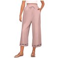 thumbnail image 4 of Tnhcen Women's Fashionable Wide-Leg Embroidered Pants - 2025 New Casual Drawstring Elastic Waist 9-Inch Hem Cotton-Linen Blend Wide-Leg Trousers S-2XL, 4 of 6
